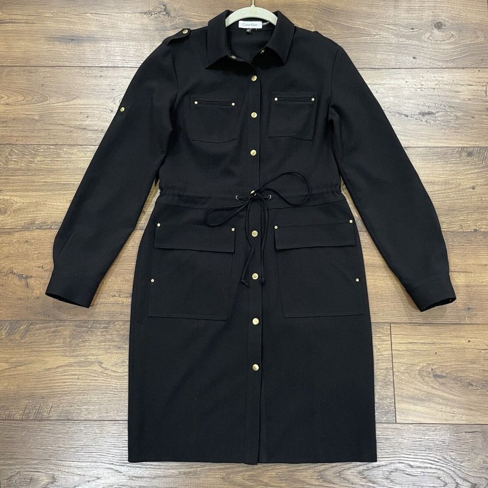 Black Utility Shirt Dress with Drawstring Waist
